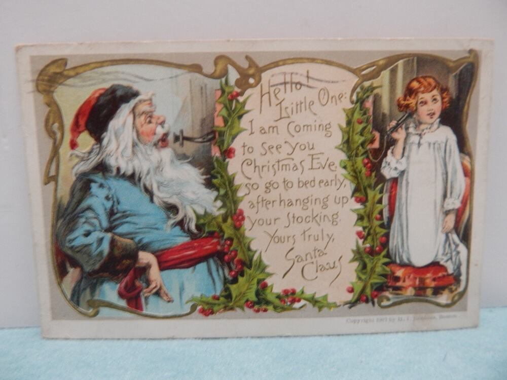 Antique Christmas Postcard Santa Claus Blue Robe 1907 by H.I. Robbins